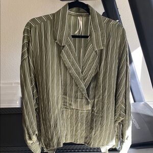 Anthropologie Olive Green Striped Blouse size L